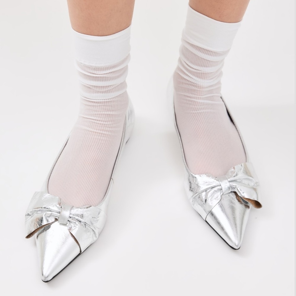 Schutz Silver Metallic Bow Flats 8.5